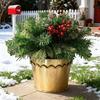 18 Inch Lighted Artificial Christmas Urn Filler Pre-lit Xmas Pine Tree with Cones Red Berries Small Christmas Tree with Tripod Stake for Porch