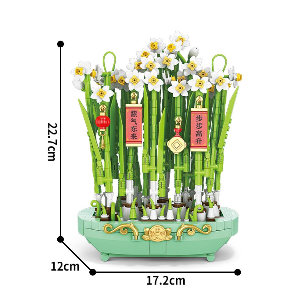 Flower Bouquet Plum Blossom Peach Blossom Narcissus Bonsai Potted Plant Building Blocks Model Home Decoration Toy For Kids Gift