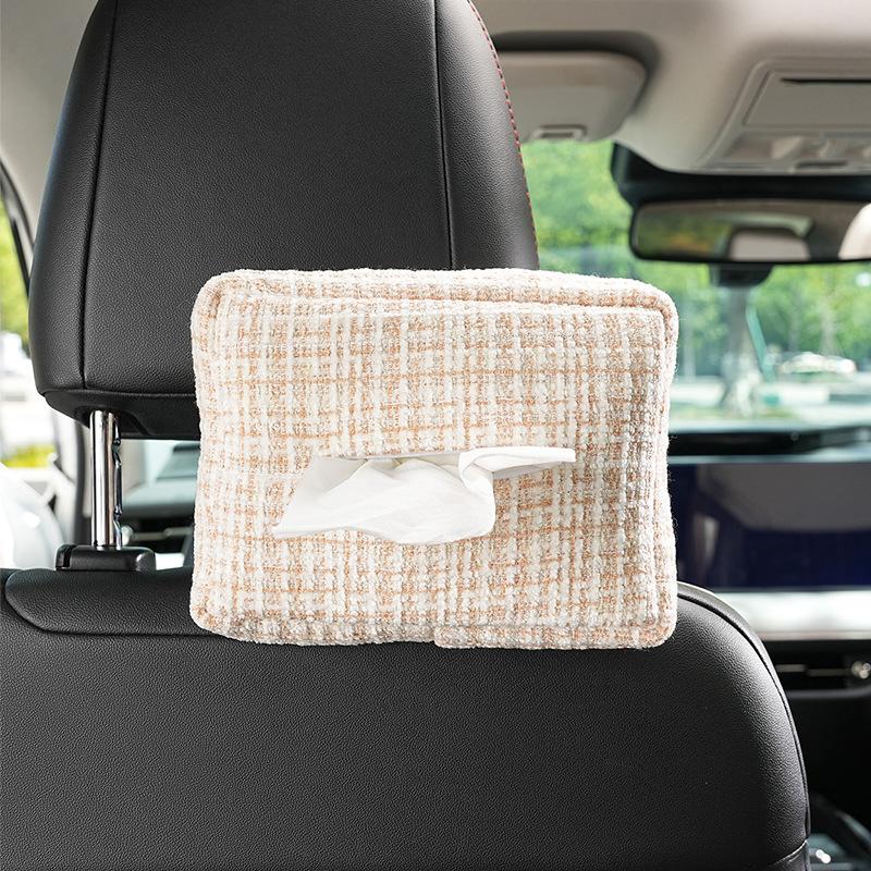 

Car tissue box Cute bow car seat back pumping carton Premium sense car tissue bag Tweed style milk tea color tissue box