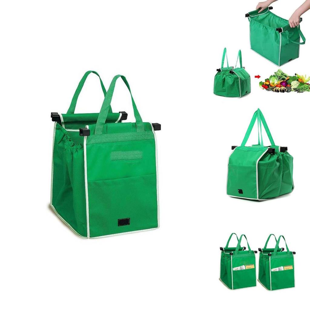 Reusable Green Non-woven Fabric Foldable Supermarket Trolley Bag Convenient Shopping Cart Bag