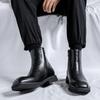 England Style Mens Chelsea Boots Fashion Square Toe Shoes Stage Nightclub Dress Cowboy Genuine Leather Boot Black Short Botas