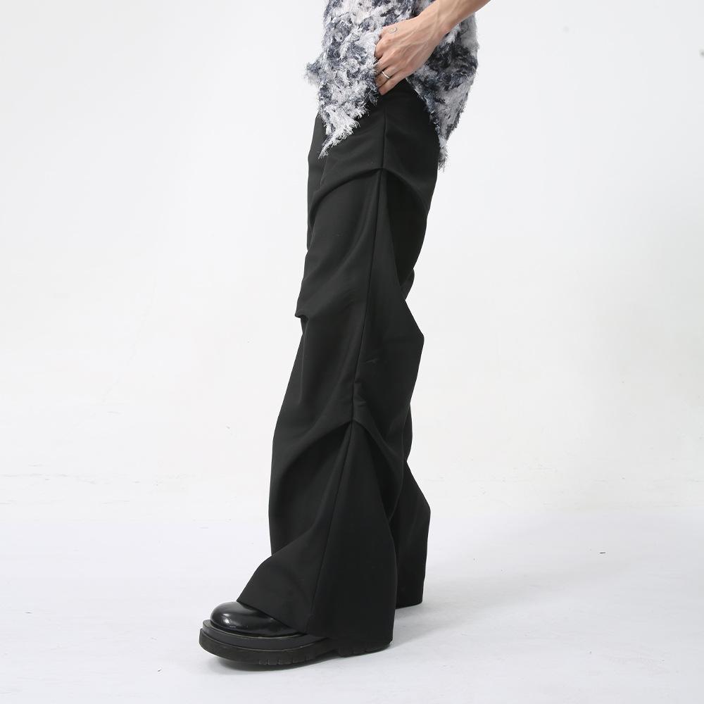 Producto Nuevo de Verano para Hombre, Pantalones Casuales Ligeramente Acampanados, Color Sólido con Caída, Mopa de Piso Plegada Estilo Americano