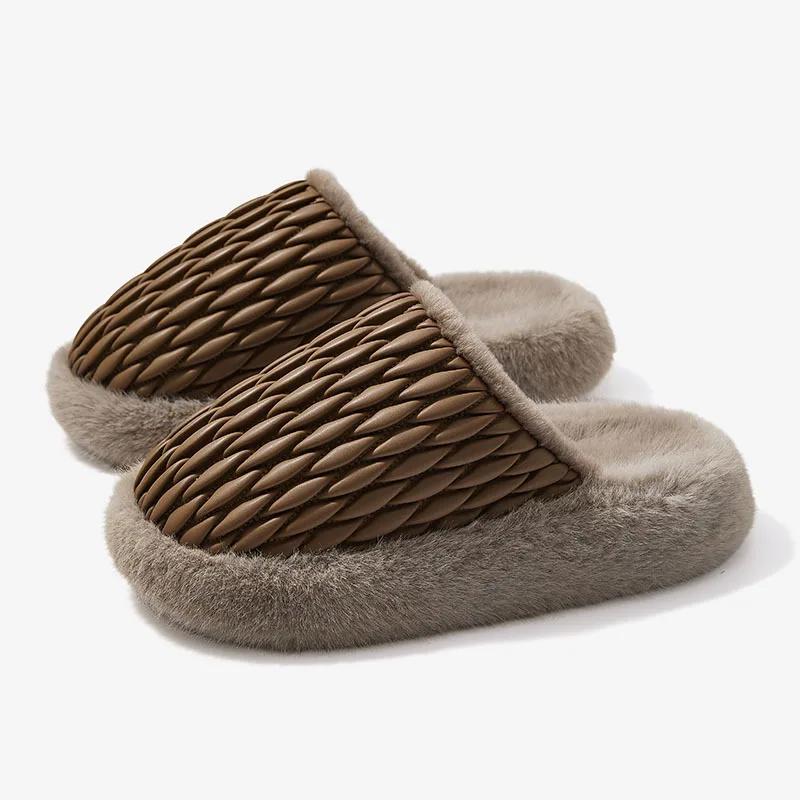 

Модные ZOKI Домашние Теплые Плюшевые Тапочки Женские 2024 Толстая Подошва Нескользящие Зимние Тапочки Женские Модные Швейные Теплые Хлопковые Туфли Слайды 44-45 темно-коричневого