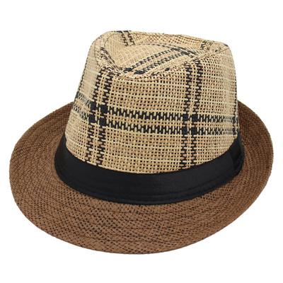 Vintage Straw Hat Linen Cool Hat Short Brim Plaid Visor Striped Bar Jazz Hat Men'S And Women'S Western Top Hat