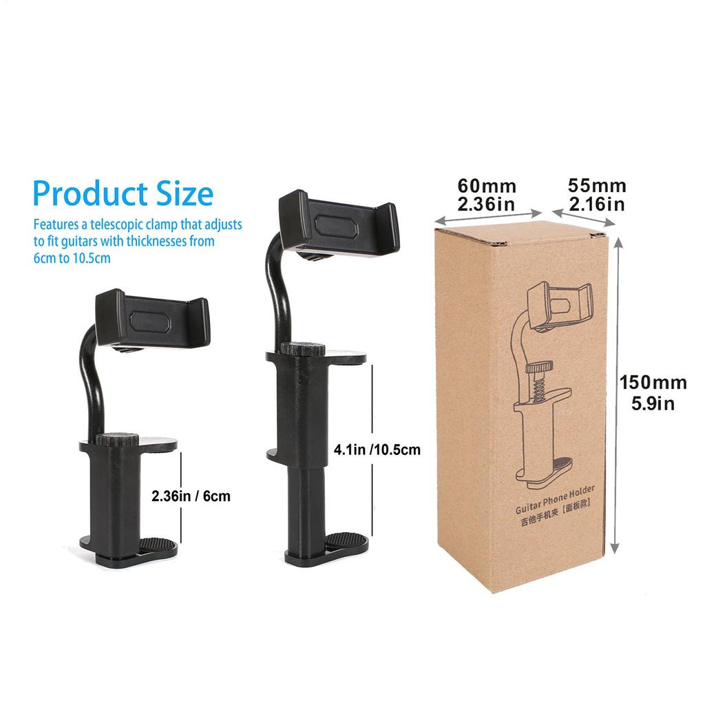 Guitar Phone Mount Guitar Stand Phone Holder Smartphone Clip Attachment for Streaming Relaxing Traveling Exercising Watching