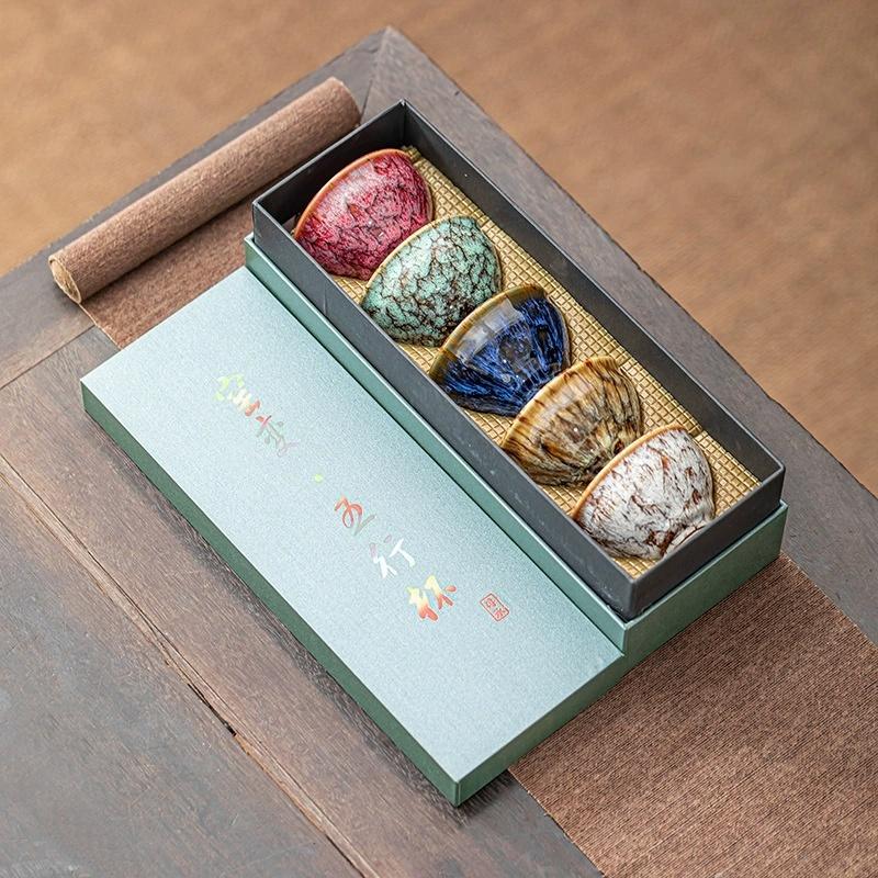 

2026 New A Set of Handmade Ceramic Teacups, A Total of 5 Pieces, Traditional Kiln-changed Wuxing Kung Fu Teacup, Jianzhan Style