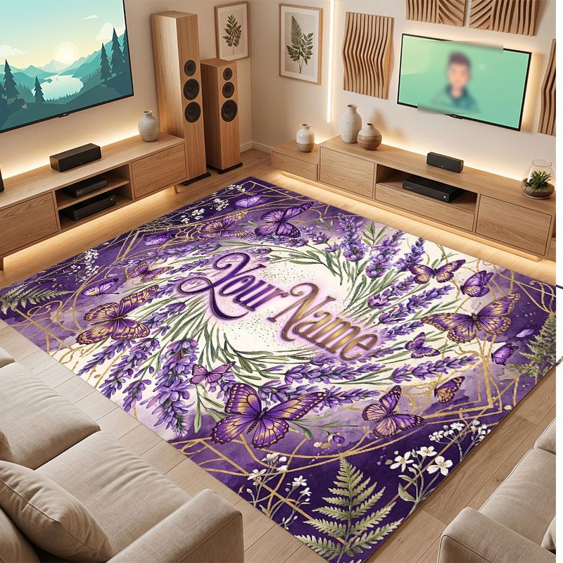 Butterfly Theme Crystal Velvet Floor Rug Personalized Custom Name Text Warm Carpet Home Decoration