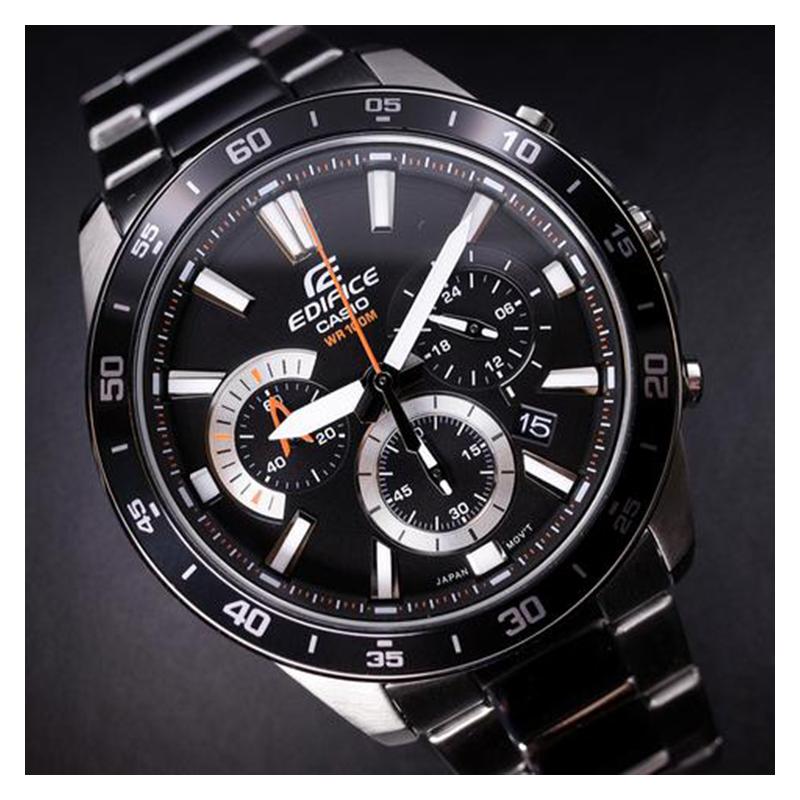 Casio EDIFICE Simple Fashion Casual Quartz Movement Stainless Steel Strap Japanese and Korean Watch Men's Watch Black Dial EFV-570D-1AVUEF