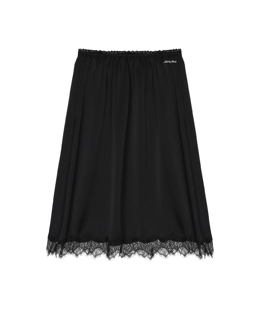 Nigaennikol Satin Lace Long Skirt_Black