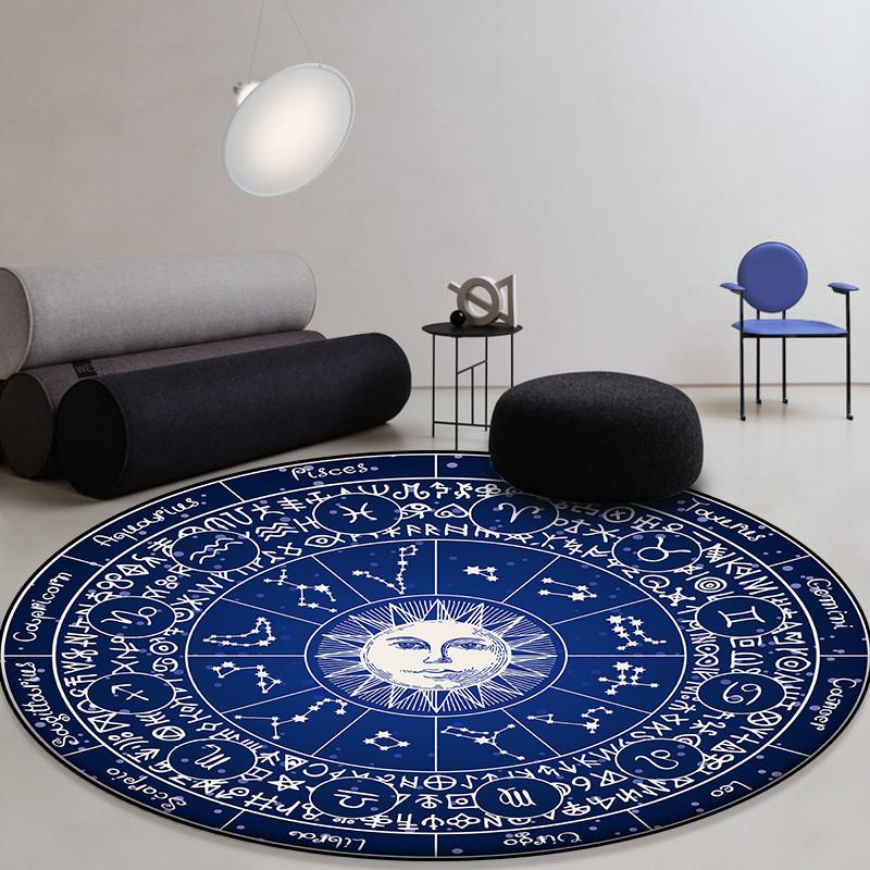 Sun Moon Constellation Printing Pattern Circular Floor Mat Suitable for Home Living Room Bedroom Carpet Non Slip Floor Mat