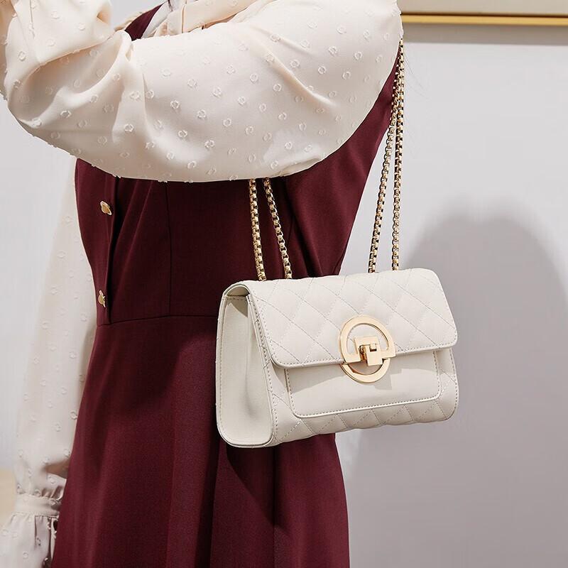RED DRAGONFLY Women's Handbag, Cowhide Crossbody Bag, Shoulder Bag, Square Bag, White