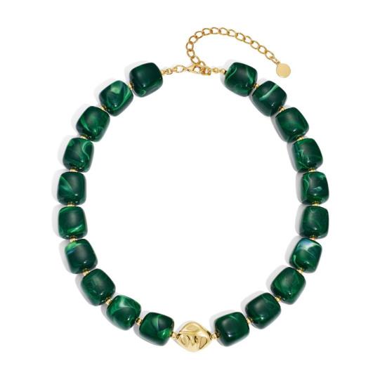

Beaded Chunky Necklace Resin Square Beads Short Necklace Bohemian Fashion Chunky Choker for Women Holiday Beach Party Vacation E
