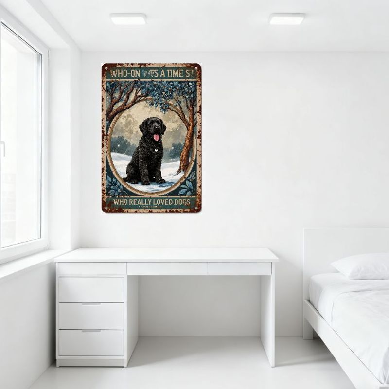 Vintage Rusty Metal Dog Sign with Snowy Winter Scene - 'WHO REALLY LOVED DOGS' Whimsical Wall Decor for Home Cafe Bar