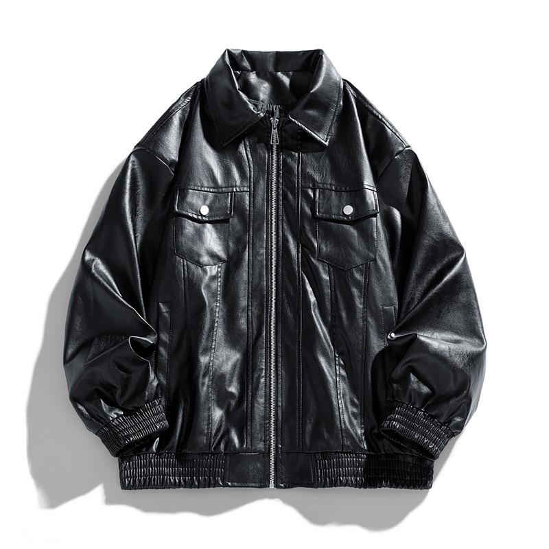 

Men s PU Leather Stand Collar Motorcycle Jacket 3XL чорний