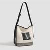 2025 New Canvas Spliced Striped Tote Bag Versatile Simple Large-Capacity Commuter Shoulder Crossbody Bucket Bag