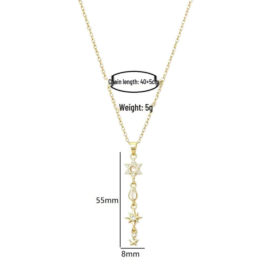 Personalized Star Tassel Titanium Necklace with Zircon Pendant - Women's Luxury Clavicle Chain
