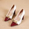 European & American Women's Chunky Heel Bow High Heels - Patent Leather, Pointed Toe, Plus Size