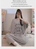 Women's Plus Size Cotton Nightdress - Cute Cartoon, Round Neck, Long Sleeve, Spring/Summer