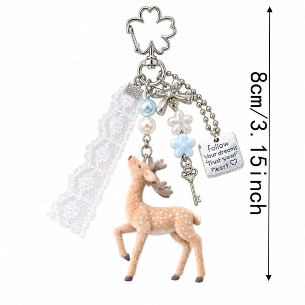 Flocked Flocked Pendant Miniature Animal Bag Charm Flower Bag Hanging Beaded Key Ring  Teens
