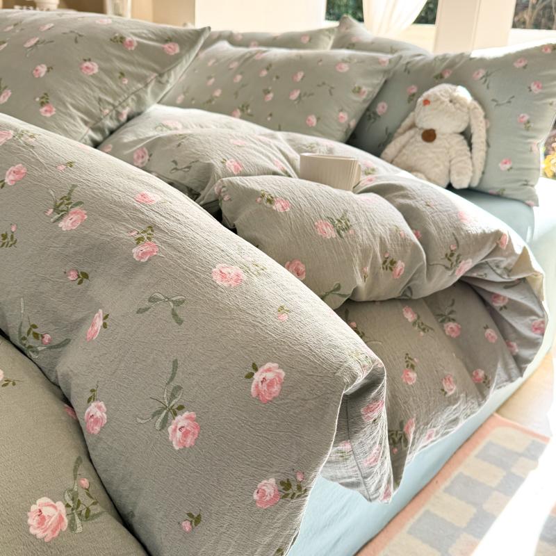 INS Cute Bow Bedding Set for Girls Women Soft Bed Sheet Set Pillowcase Single Twin Full 200x230cm Kawaii Duvet Cover Set