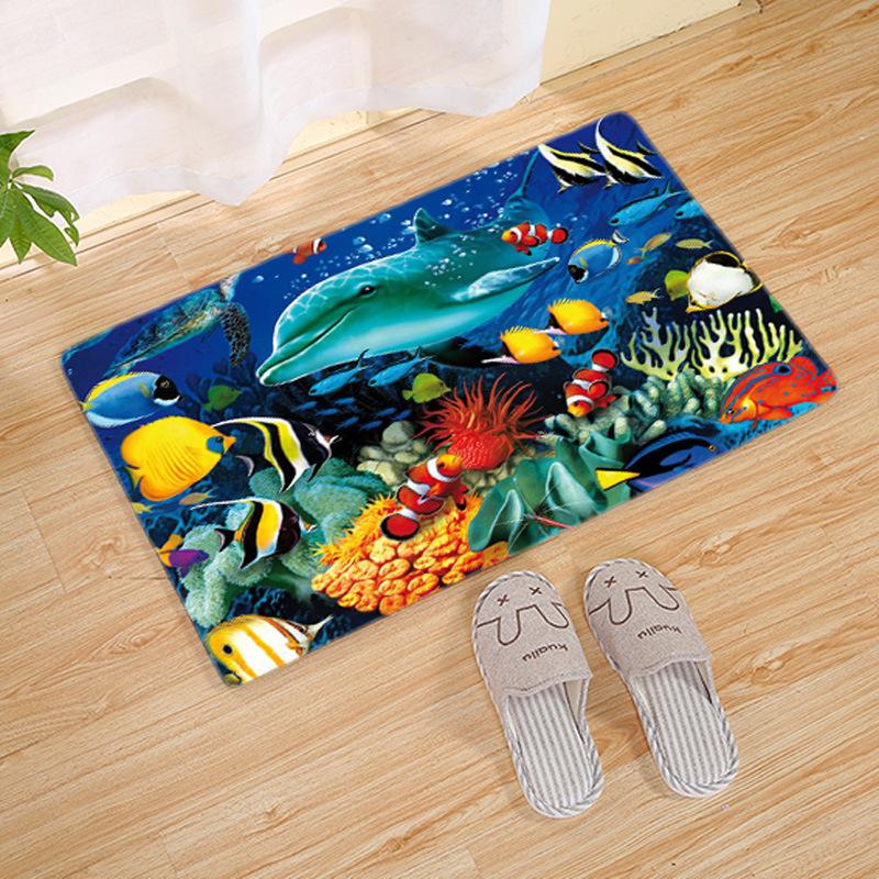 Tropical Island Dolphin Jumping Carpet Mat Underwater Coral Reef Fish Pattern Rug Home Decoration Indoor Floor Mats Mats
