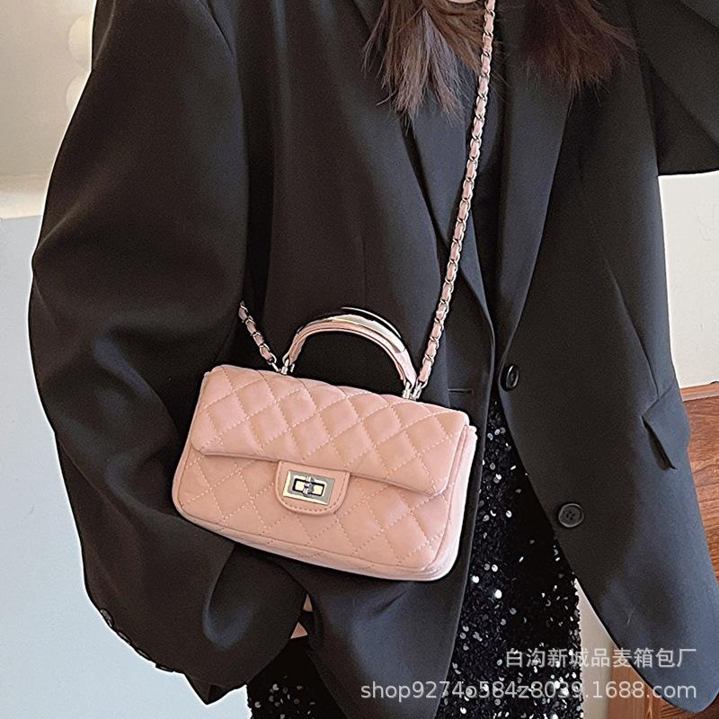 Small fresh fashion handbag women's 2025 new diamond check chain women's shoulder bag foreign style crossbody bag