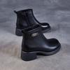 Skinny Short Boots Women's 2026 Autumn and Winter New Soft Cowhide Middle Heel Fashion Single Boots Round Head Thick Heel Velvet Leather Boots