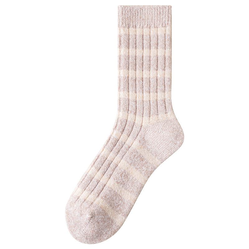 Socks women's mid-tube socks autumn winter double needle stripes spring and autumn warm stockings