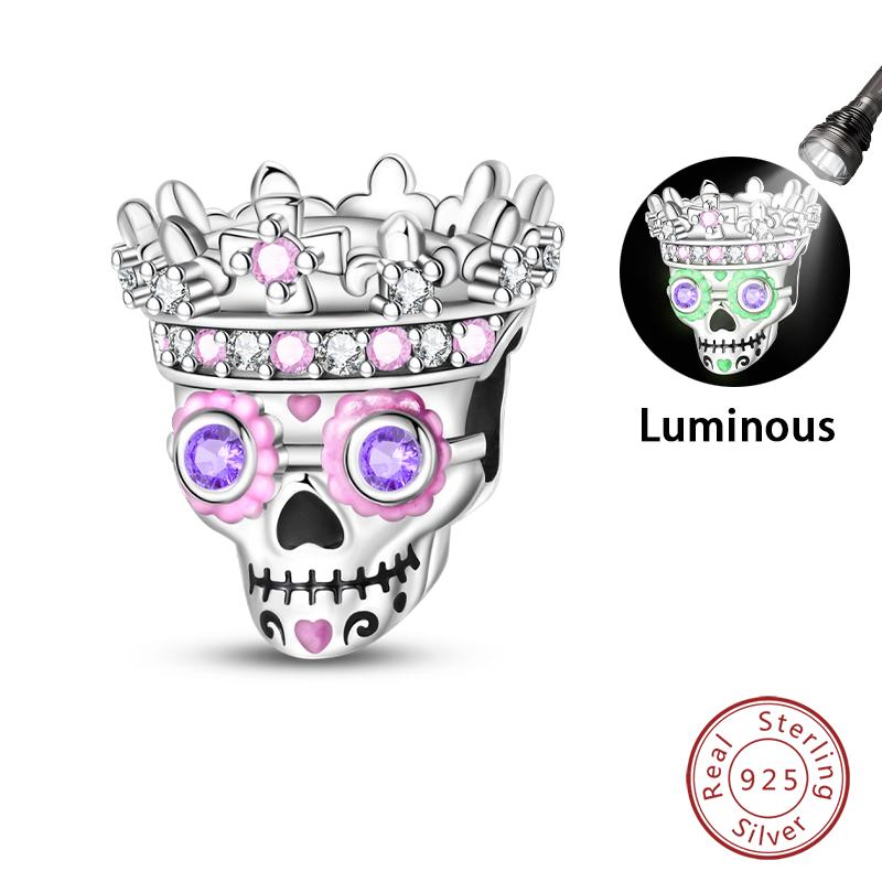 Copper Halloween Luminous Skull Little Elf Spider Bat Charms Beads Fit Qikaola Original Bracelets Diy Jewelry