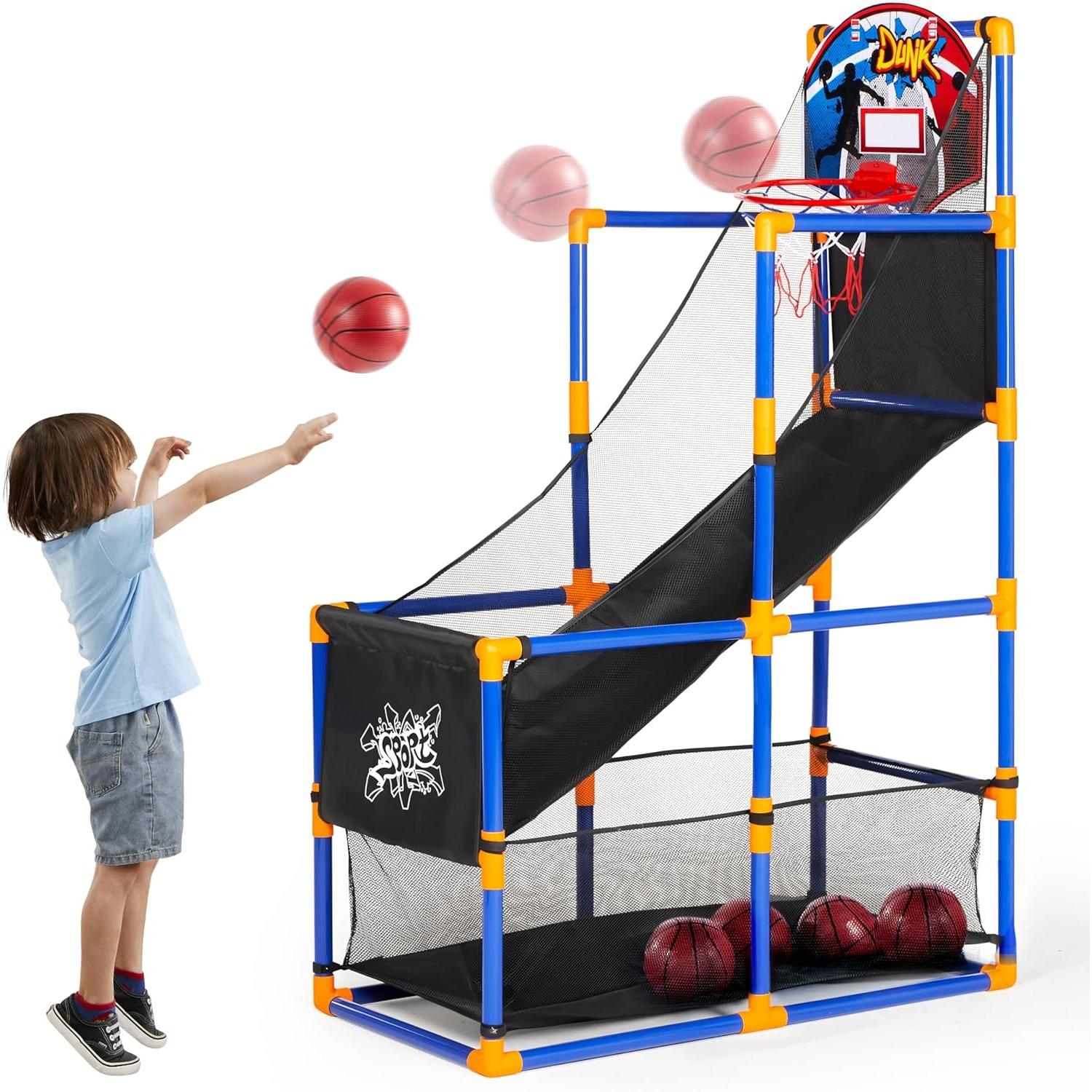 

JOYFY Игровой набор для аркадного баскетбола с 4 мячами и кольцом для детей от 3 до 12 лет, для спортивных игр в помещении и на открытом воздухе