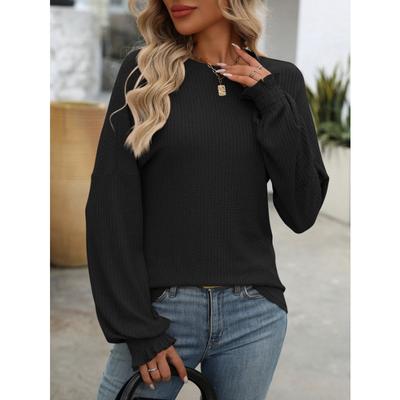 Women's Fashion Casual Spring Fall Solid Color Print Long Sleeve O-Neck Blouses & Shirts
