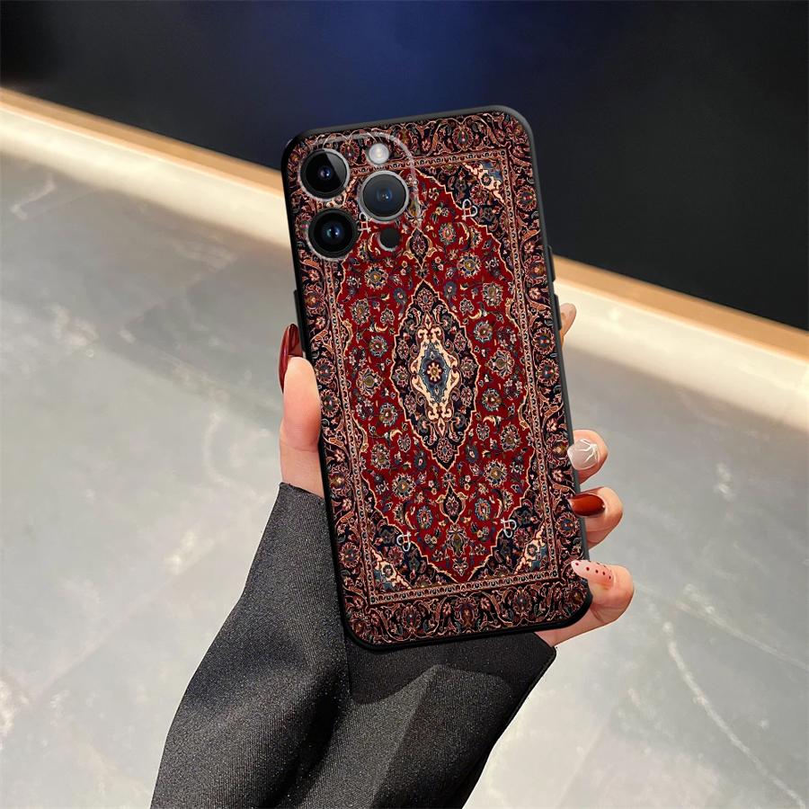 Case for iPhone 7 8 17Air 13 12 11 17 Pro Max XS Max XR 15 16 14 Plus Black Soft Phone Cover Retro Ethnic Totem Pattern