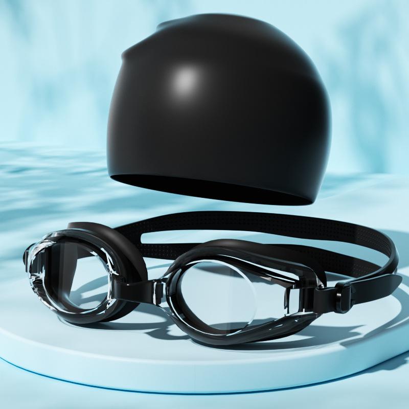 Beschlagfreie UV-Schutz-Schwimmbrille mit Silikon-Badekappe Set für Erwachsene Wassersport