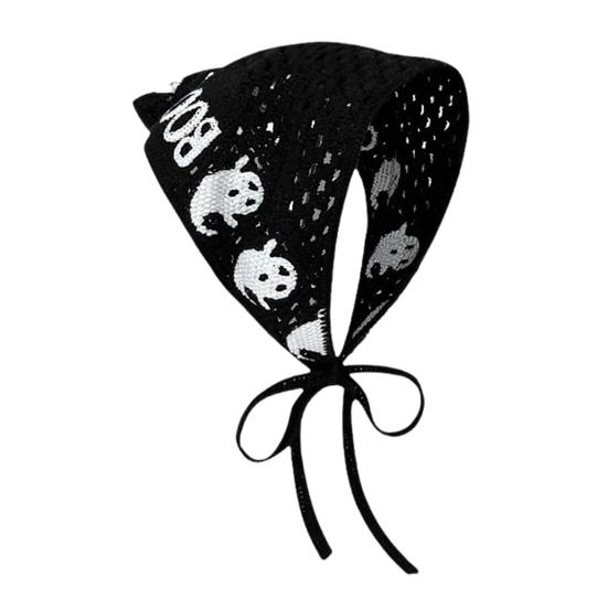 

Повязка на голову во французском стиле, вязаная крючком, цветочная, на шнуровке, треугольная, на голову, в стиле Хэллоуина, вязаная бандана, аксессуар для волос чёрный