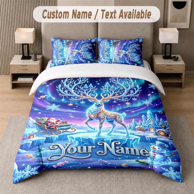 Winter Snow Theme Custom Text Or Name 3Pcs Bedding Set 1 Flat Sheet & 2 Pillowcases Personalized Home Bedding