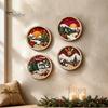 Living Room Wall Ornament Round Wooden Winter Mountain Art with 3D Layered Snow Scenery for Holiday Nature Inspired Home Decor Decor, Rustic Christmas