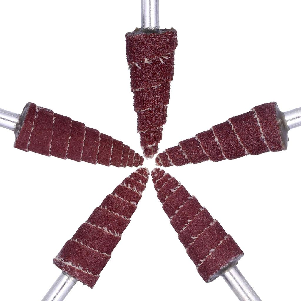 40Pcs Cone Shape Abrasive Sandpaper 1/4 Inch Shank Flap Wheels, 80/120/180/240/320 Grits Aluminum Oxide for Removing Rust, Deburring, Polishin