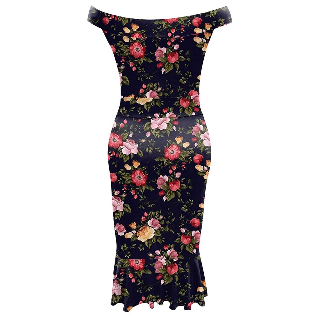 Fashion Women's Loose Sexy Prints One Shoulder Irregular  Ruffle Hip Dress