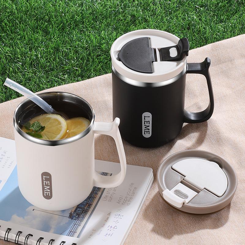 500ML 304 Stainless Steel Mug with Lid and Spoon Tea Strainer Water Cup High Aesthetic Coffee Cup, Breakfast Cup Water Bottles