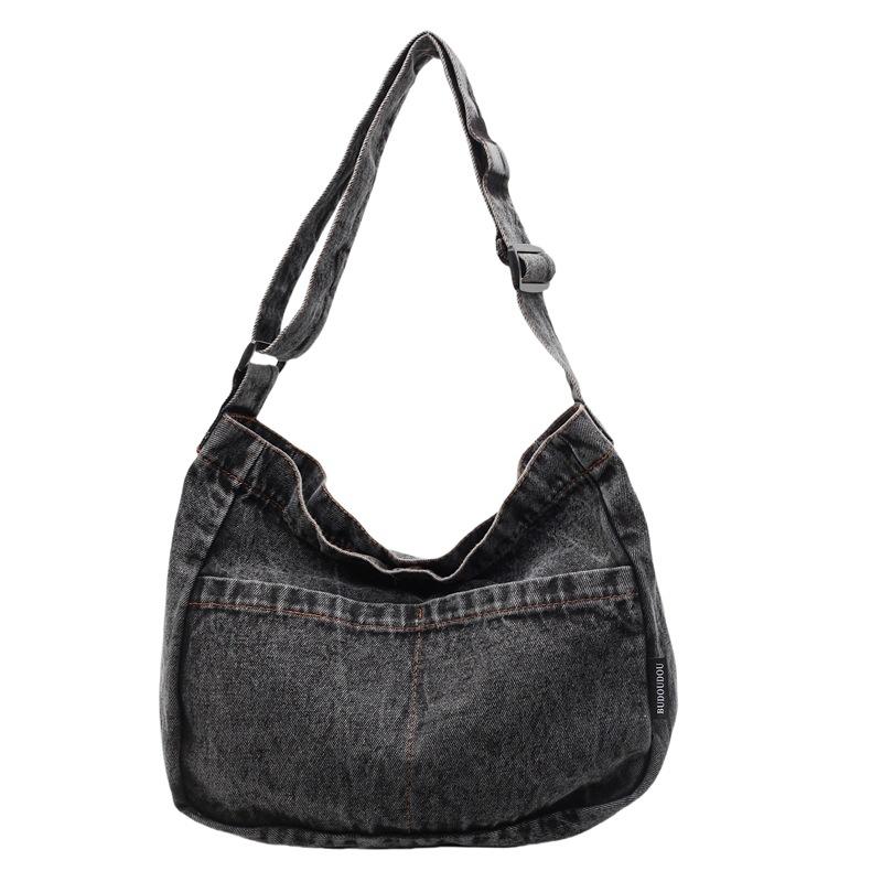 Retro Washed Denim Bag Women's Bag Large-capacity Messenger Bag Korean Version Fashionable Broadband Shoulder Bucket Bag