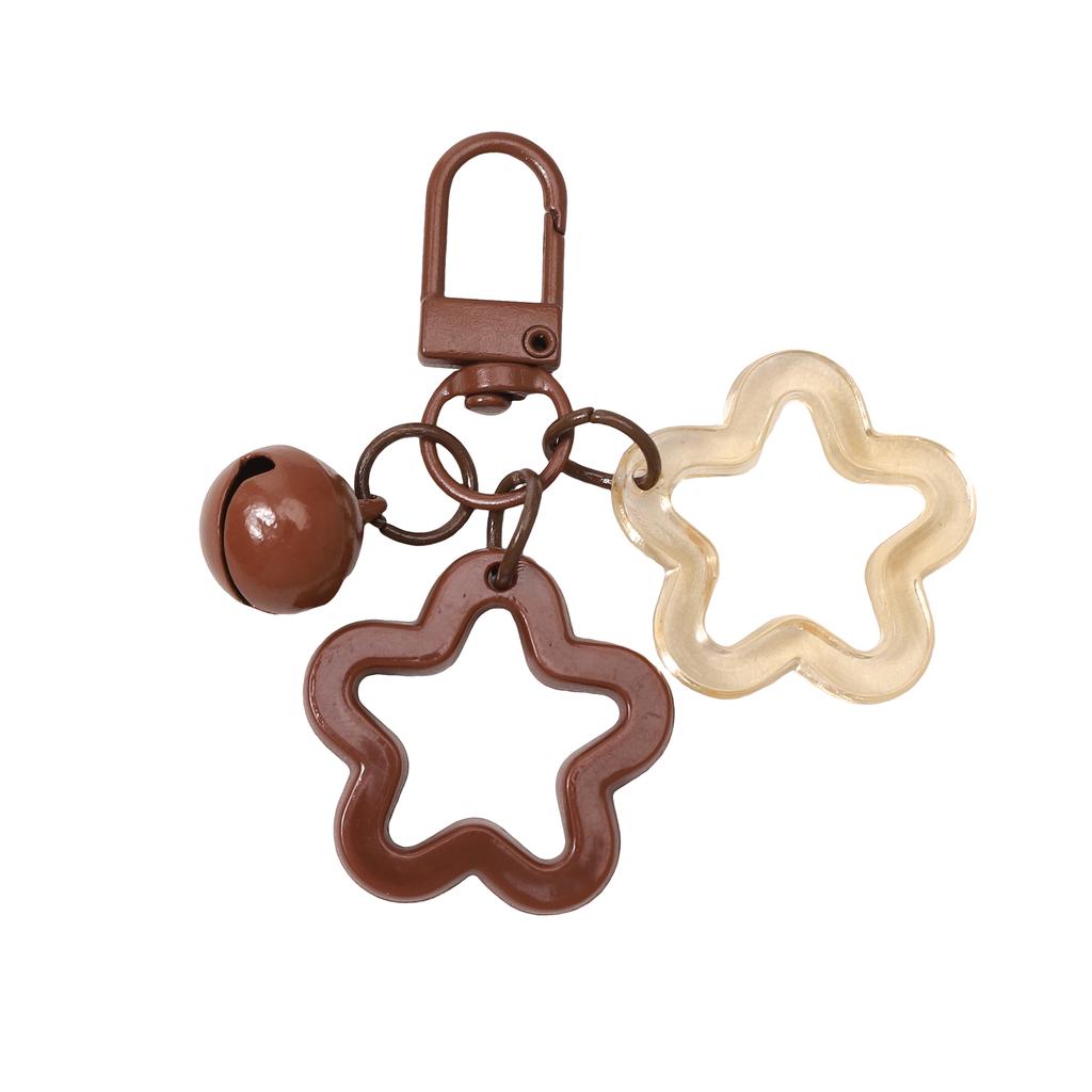 6.5cm Alloy Colored Hollow Out Dual Five Pointed Star Bell Keychain
