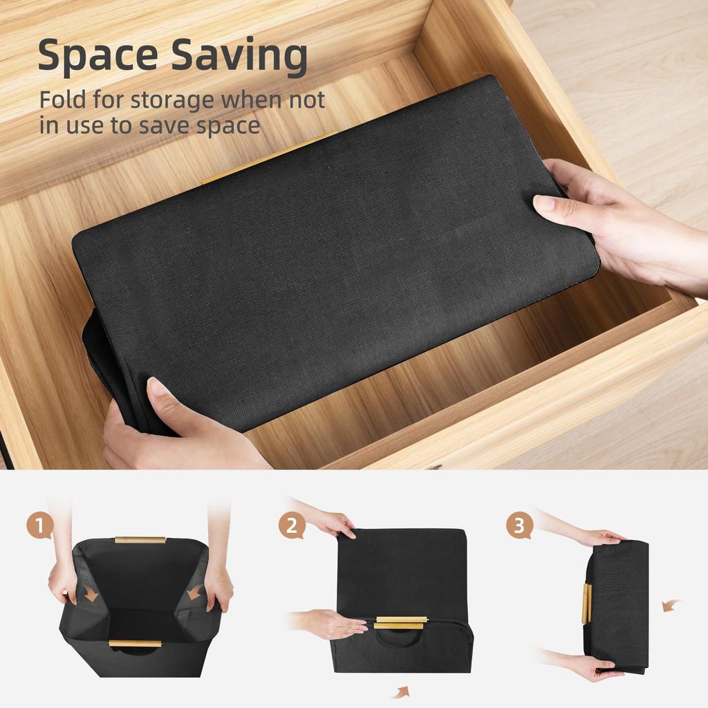 Large Laundry Hamper Collapsible Laundry Basket with Bamboo Handles Freestanding Waterproof Clothes Hamper for Laundry Room