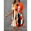 Damen Mode Handgezeichnetes Muster Druckkleid Sommer Neues Temperament Elegant Lässig Damen A-Linien-Kleid Kurzarm Minikleid