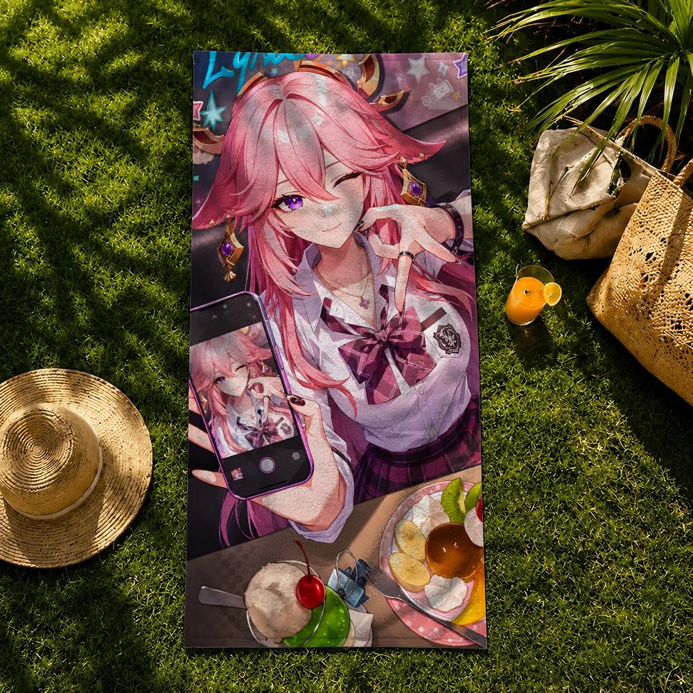Game Character Yae Miko Towel Towel beach towel, quick drying absorbent bath towel for Swim,Gym,Camping,Outdoor hot