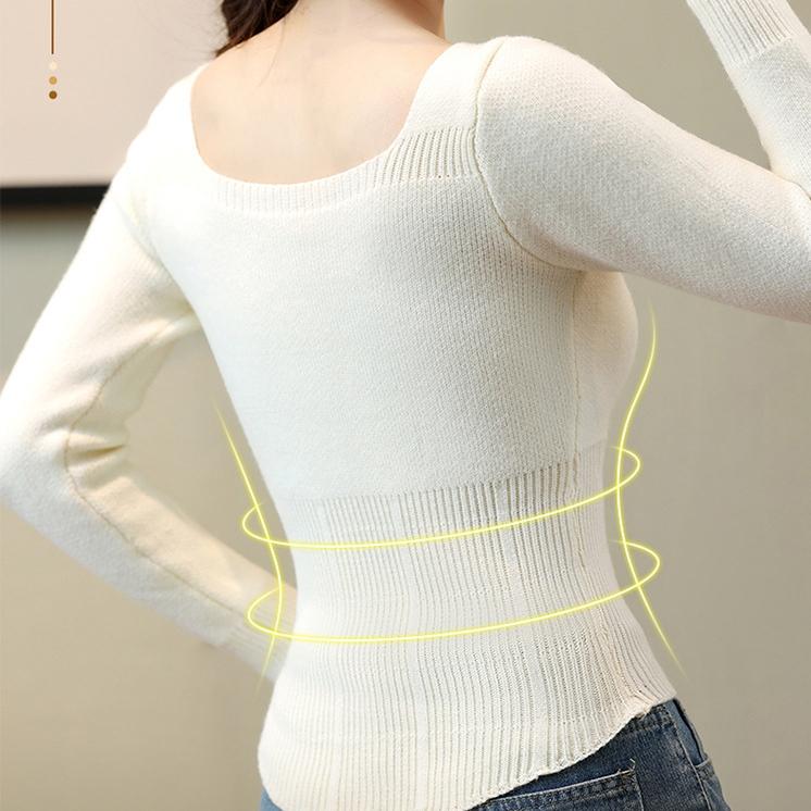 Autumn Winter Women's Knitted Sweaters Velvet Undershirt Thermal Underwear with Chest Pad