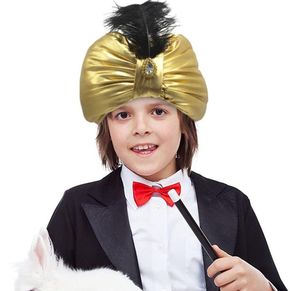 Ethnic Hat Dress Up Arab Pleated Turban Arabian Hats Ethnic Indian Pleated Cap Gold Cosplay Sultan Costume Headwear Unisex