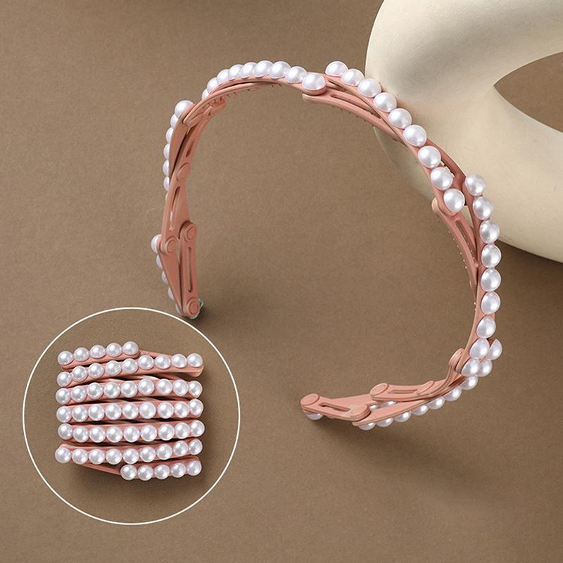 Elegant Pearl Convenient Foldable Plastic Hairband For Women Girls Travel Stretchable Headband Hair Band Hair Accessories
