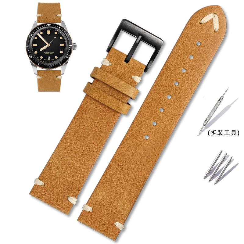 For Oris 65 Genuine Leather Strap Diving Belt Series Copper Ring Bronze Large Crown Tudor Vintage Watch Chain 18mm 20mm 22mm