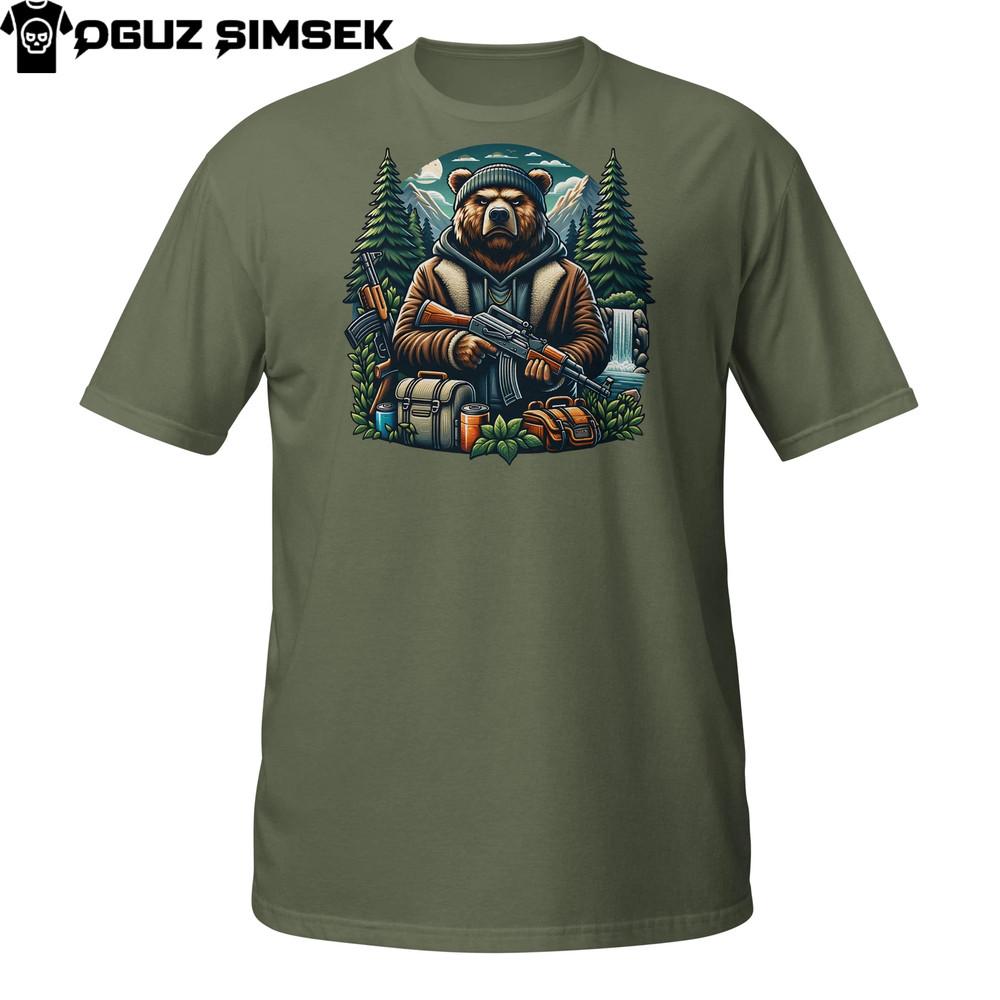 

Bear Camping T-Shirt | Gangster Animal with Rifle in Forest | Survivalist Tee 4XL