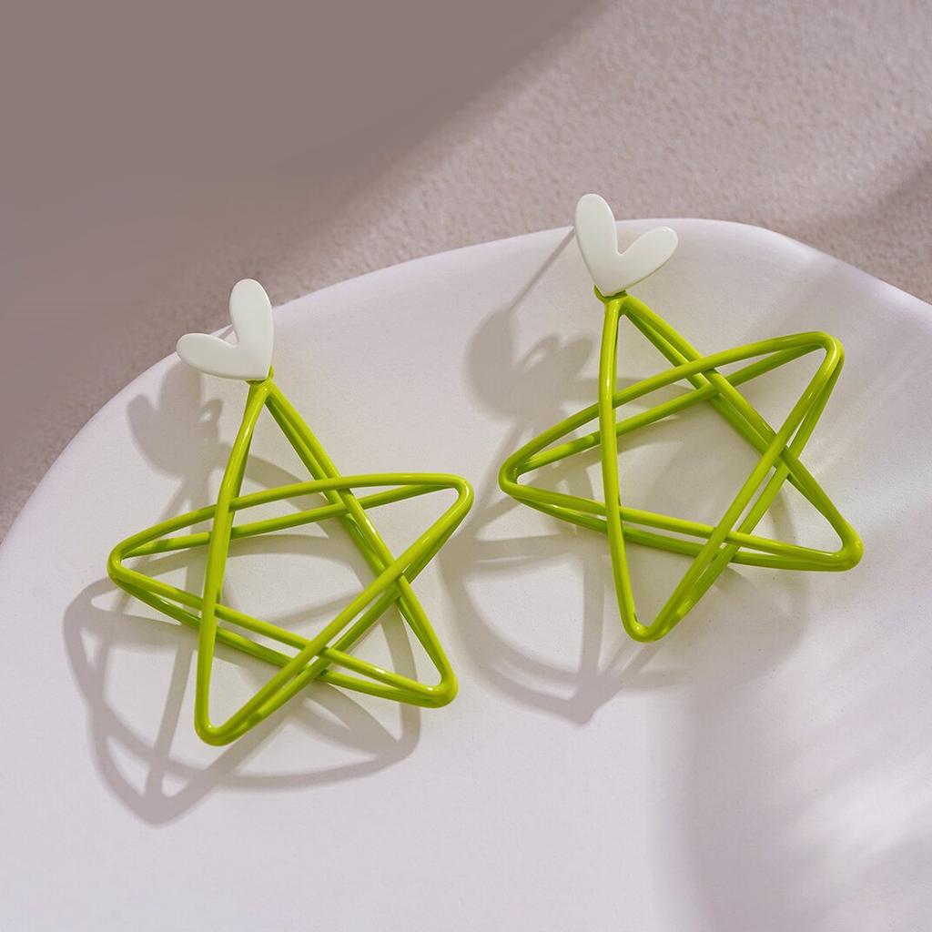 French Romantic Green Flower Asymmetric Tassel Drop Earrings New Design Jewelry for Women's or Girl’s Sweet Ear Accessories